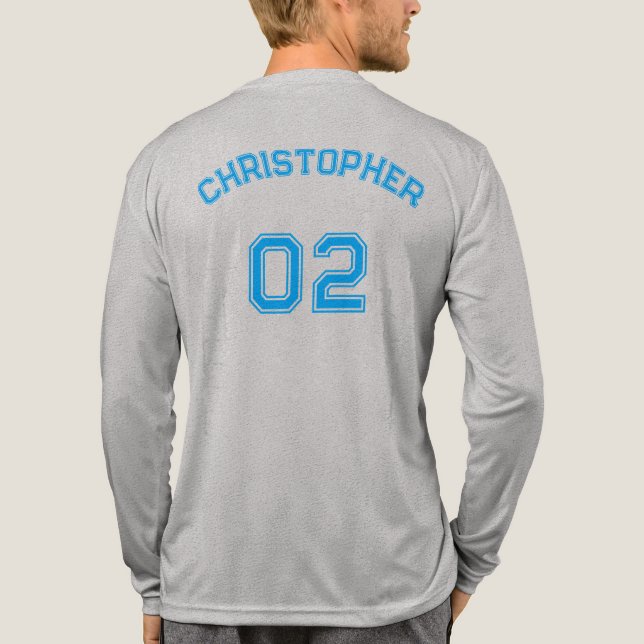 Name Jersey Number Mens Grau Long Sleeve Tri-Blend Shirt (Rückseite)