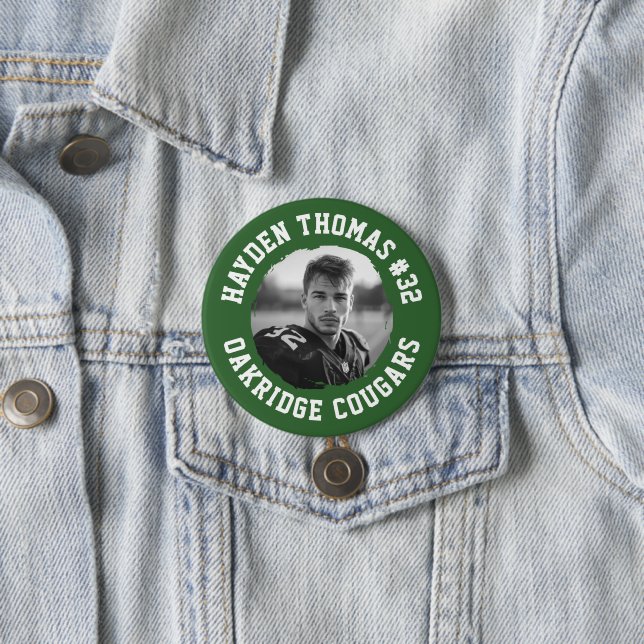 Name Jersey Nummer Foto für grüne und weiße Athlet Button (Beispiel)