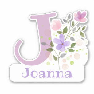 Name Joanna plus Initial mit Blumendesign Aufkleber