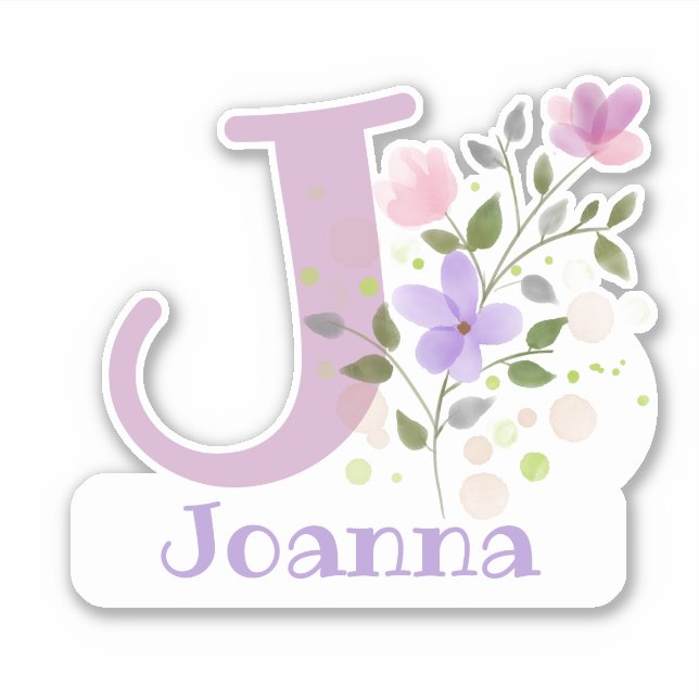 Name Joanna plus Initial mit Blumendesign Aufkleber (Vorderseite)