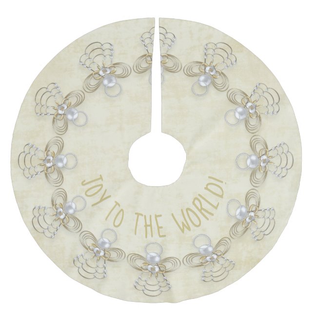 Name: 'Joy to the World' Weihnachtsankerkream Polyester Weihnachtsbaumdecke (Vorderseite)