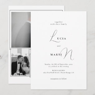 Name Kalligrafie 3 Foto Black & White Wedding Einladung