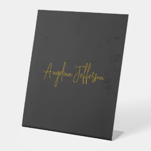 Name Kalligrafie Beruflich Elegance Gold Color Sockelschild
