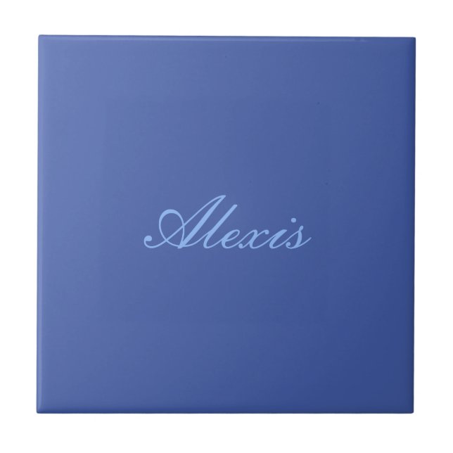 Name Kalligrafie Script Schlicht Simple Blue Fliese (Vorderseite)