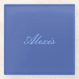 Name Kalligrafie Script Schlicht Simple Blue Glasuntersetzer