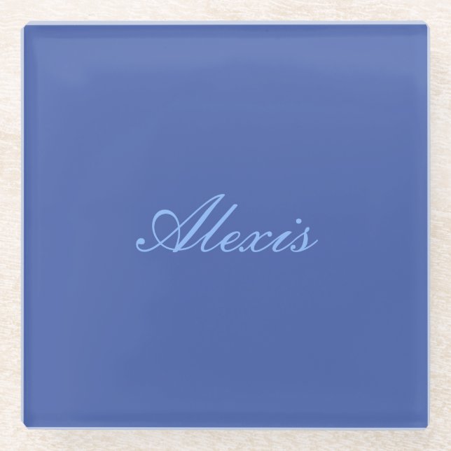 Name Kalligrafie Script Schlicht Simple Blue Glasuntersetzer (Vorderseite)