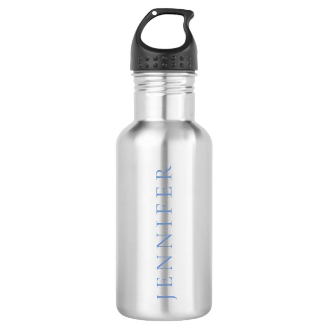 Name Kalligrafie Script Schlicht Simple White Blue Edelstahlflasche (Vorderseite)
