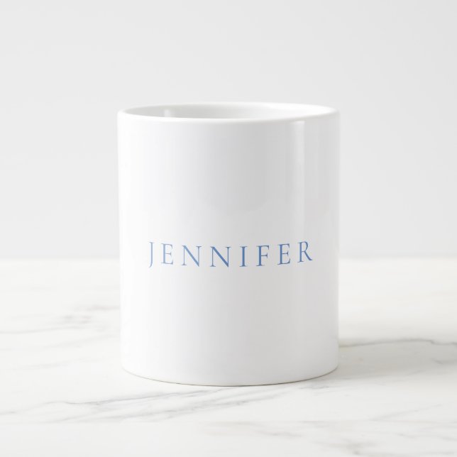 Name Kalligrafie Script Schlicht Simple White Blue Jumbo-Tasse (Vorderseite)