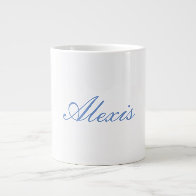 Name Kalligrafie Script Schlicht Simple White Blue Jumbo-Tasse (Vorderseite)