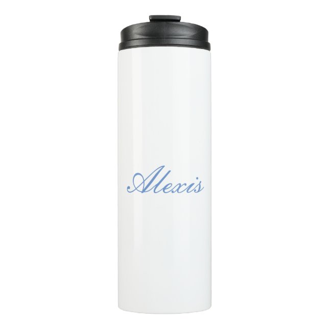 Name Kalligrafie Script Schlicht Simple White Blue Thermosbecher (Vorderseite)