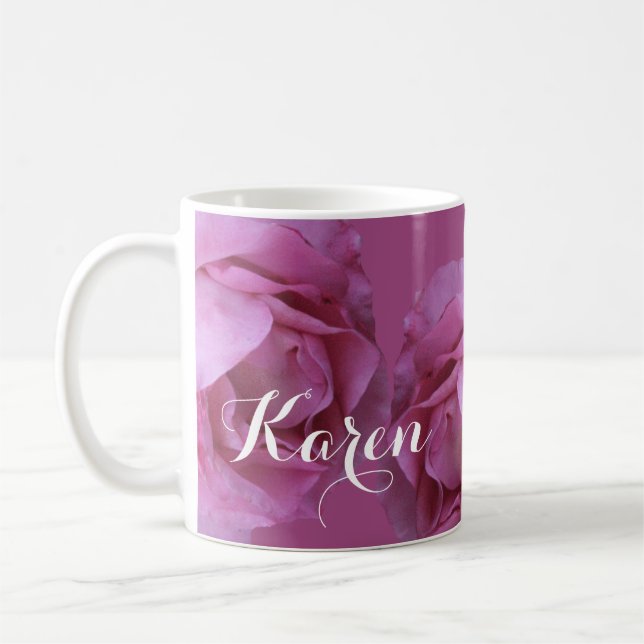 Name Karen hübsch rosa Valentine Rose floralistisc Kaffeetasse (Links)