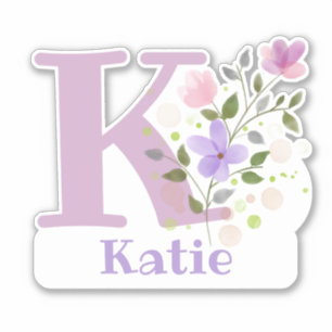 Name Katie & Initial mit Blumendesign Aufkleber