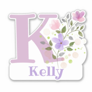 Name Kelly & Initial mit Blumendesign Aufkleber