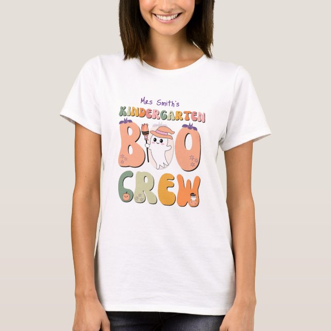 Name Kindergarten Boo Crew Lehrerin weiß T-Shirt (Vorderseite)
