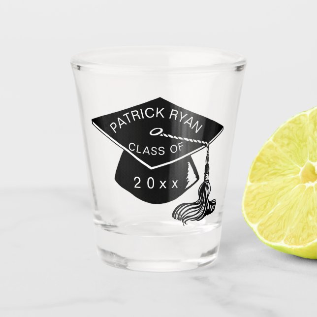 Name-Klasse für Monogramm mit schwarzer Graduation Schnapsglas (Vorderseite)