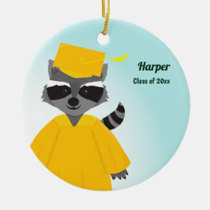 Name Klasse Raccoon Graduation Cap Gown Keramik Ornament