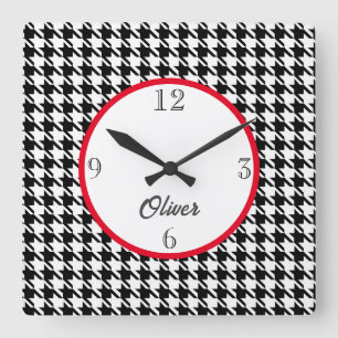 Name, Klassisches Houndstooth-Karomuster Quadratische Wanduhr