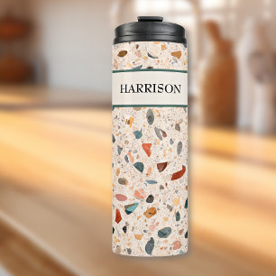 Name, Kleine Chips gesprenkeltes Terrazzo-Muster 1 Thermosbecher