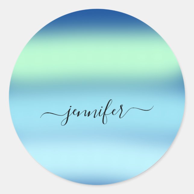 Name Kleine Unternehmen Vielen Dank Blue Green Pas Runder Aufkleber (Vorderseite)