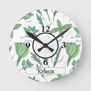 Name Küche Grüne Blattgemüse & Kräuter 8-in Acryl Runde Wanduhr