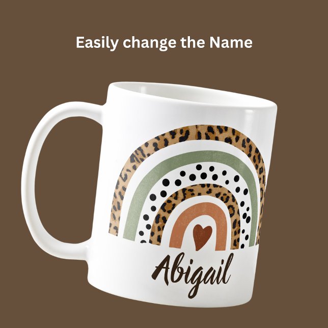 Name Leopard Spots Print Boho Rainbow Coff ändern Kaffeetasse (Von Creator hochgeladen)