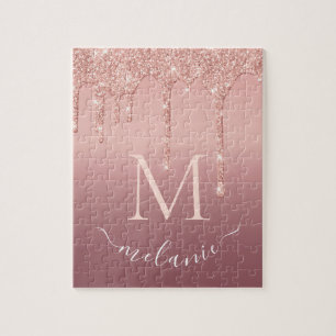 Name Letter Puzzle Rose Gold Blush Glitzer Tropfen