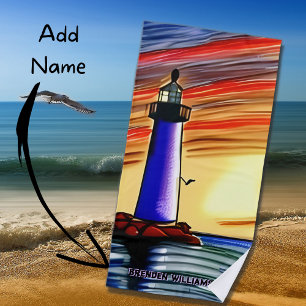 Name, Leuchtturm bei Sonnenuntergang über dem Ozea Strandtuch