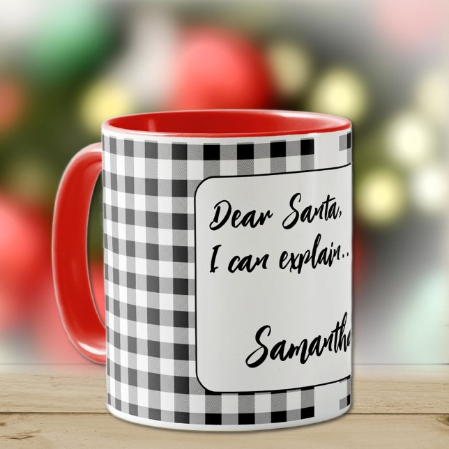 Name, Lieber Santa Buffalo Karo 11oz oder 15oz Com Tasse (Von Creator hochgeladen)