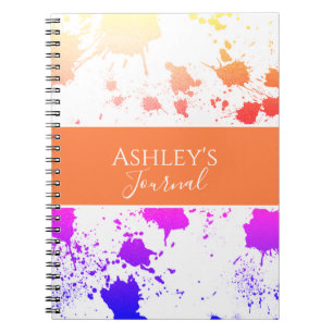 Name Lila Orange Paint Splash Abstrakt Journal Notizblock