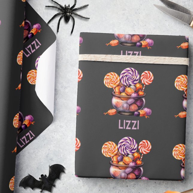 Name Lila Orange Trick oder Treat Niedlich Hallowe Geschenkpapier (Von Creator hochgeladen)