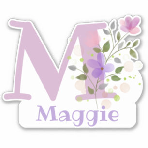 Name Maggie plus Initial mit Blumendesign Aufkleber