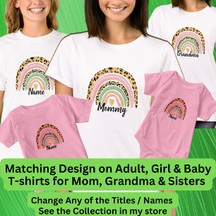 Name Mama Mommy Grandma Boho Rainbow Matching T-Shirt