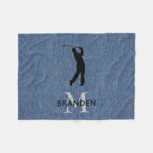 Name Man Golfer, Blue Denim Print Fleecedecke
