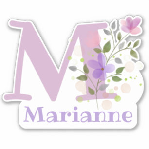 Name Marianne & Initial mit floralem Design Aufkleber