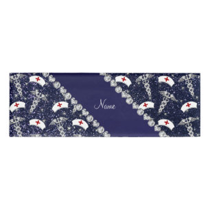 Name Marineblau Glitzer Hüte silber Caduceus Namenschild