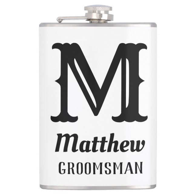 Name Masculine Mit Monogramm Classic Hochzeiten Sc Flachmann (Vorderseite)