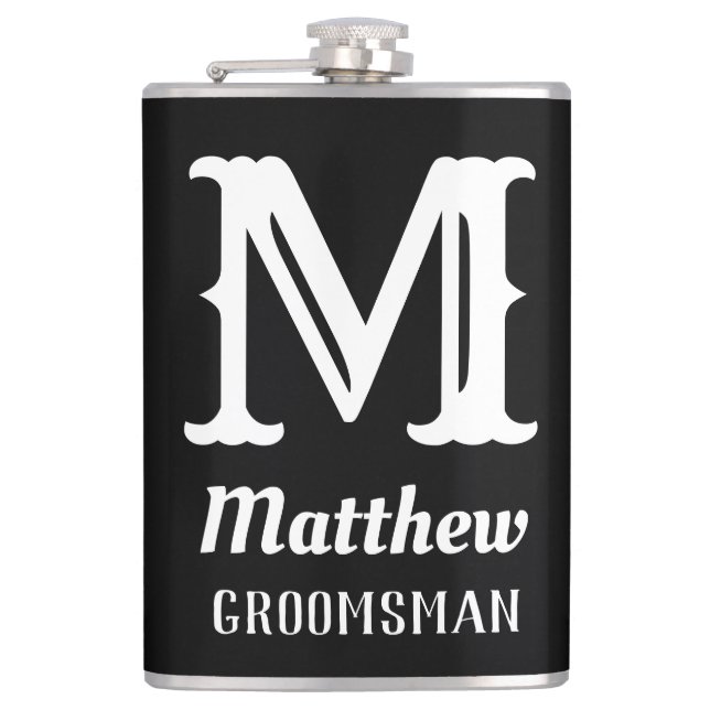 Name Masculine Mit Monogramm Classic Hochzeiten Sc Flachmann (Vorderseite)