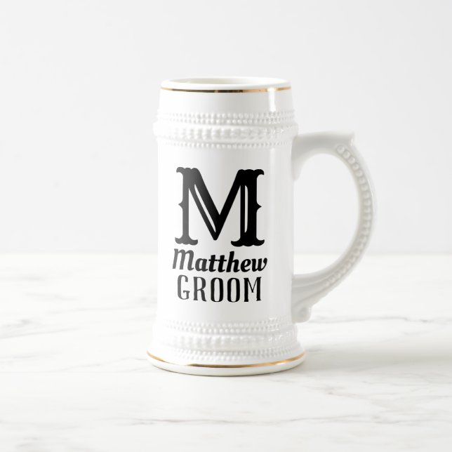 Name Masculine Mit Monogramm Groom Hochzeiten Schw Bierglas (Rechts)