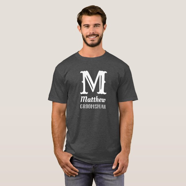 Name Masculine Mit Monogramm Trauzeuge Wedding Gra T-Shirt (Vorne ganz)