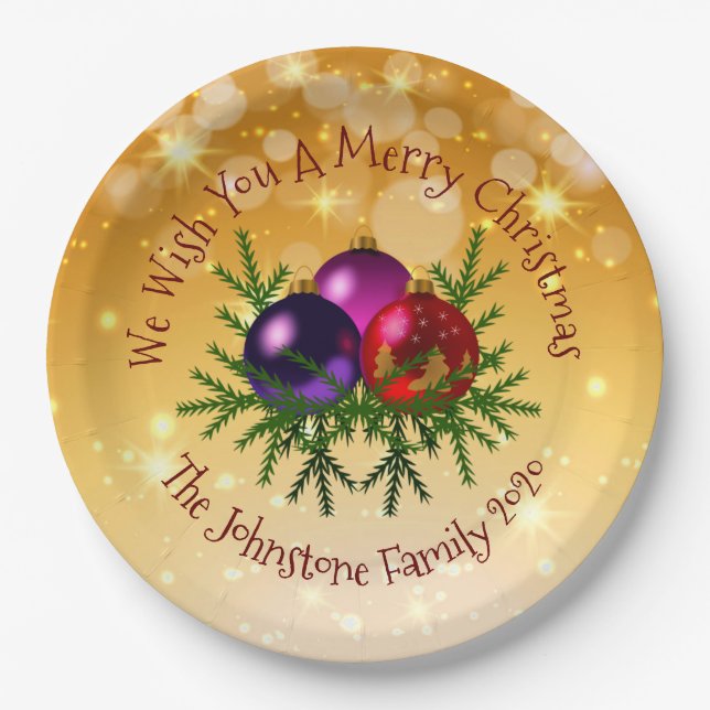 Name Matching Christmas on Gold 9" Pappteller (Vorderseite)