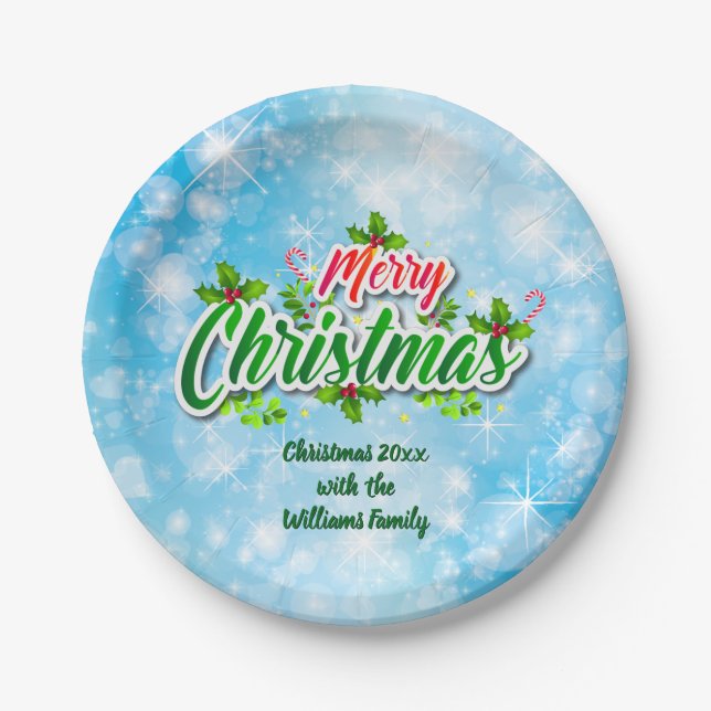 Name Matching Merry Christmas Blue 7" Paper Pl Pappteller (Vorderseite)