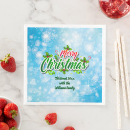 Name Matching Merry Christmas Blue Paper Dinne hin Serviette