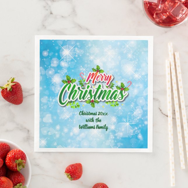 Name Matching Merry Christmas Blue Paper Dinne hin Serviette (Beispiel)