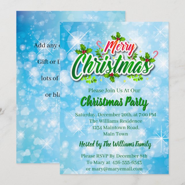 Name Matching Merry Christmas Blue Party hinzufüge Einladung (Vorne/Hinten)