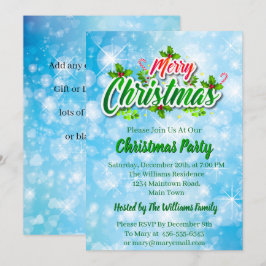Name Matching Merry Christmas Blue Party Invit hin Einladung