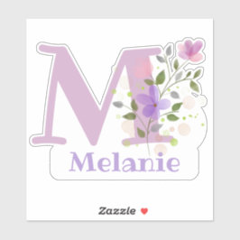 Name Melanie & Initial mit Blumendesign Aufkleber