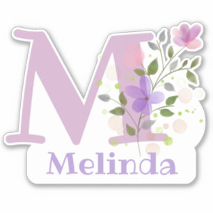 Name Melinda & Initial mit Blumendesign Aufkleber