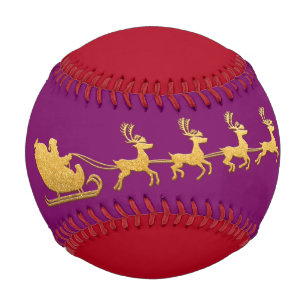 Name Merry Christmas Santa Reindeer Red Lila Baseball