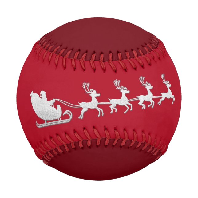 Name Merry Christmas Santa Reindeer Red Silver Baseball (Vorderseite)