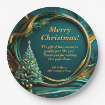 Name Message Company Green Gold Christmas Tree 9"